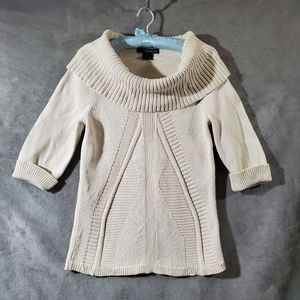 Calvin Klein Off the Shoulder Ribbed Collar 100% Cotton Sweater Cream M